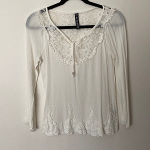 Design Lab small long sleeve cream off white lace and crepe top
